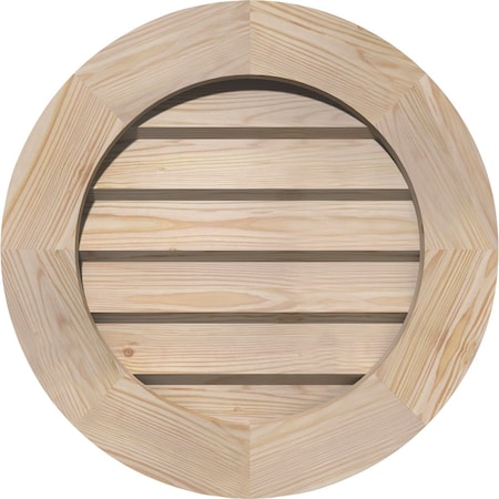Round Gable Vent Unfinished, Non-Functional, Pine Gable Vent W/ Decorative Face Frame, 24W X 24H